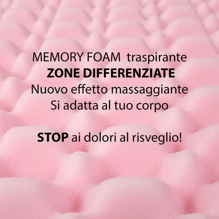 MEMORY FOAM traspirante, ZONE DIFFERENZIATE, nuovo effetto massaggiante, si adatta al tuo corpo. STOP ai dolori al risveglio!