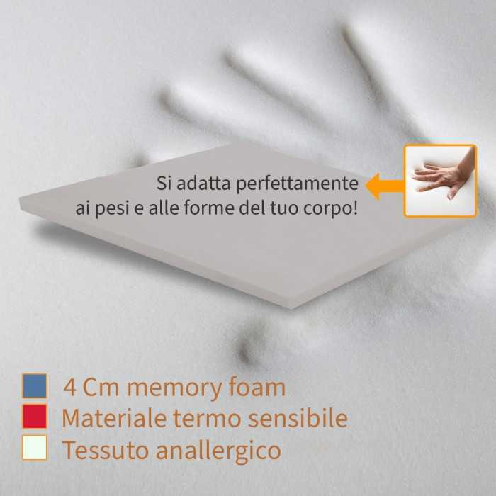 Topper Memory foam, correttore alto 4 cm con tessuto anallergico - MOD. New Life H4