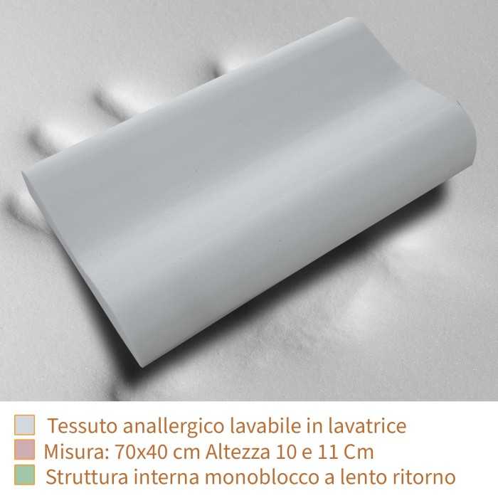 Cuscino memory foam cervicale PREMIUM traspirante Alto 10/11 cm con tessuto sfoderabile antiacaro - MOD. Cloud support