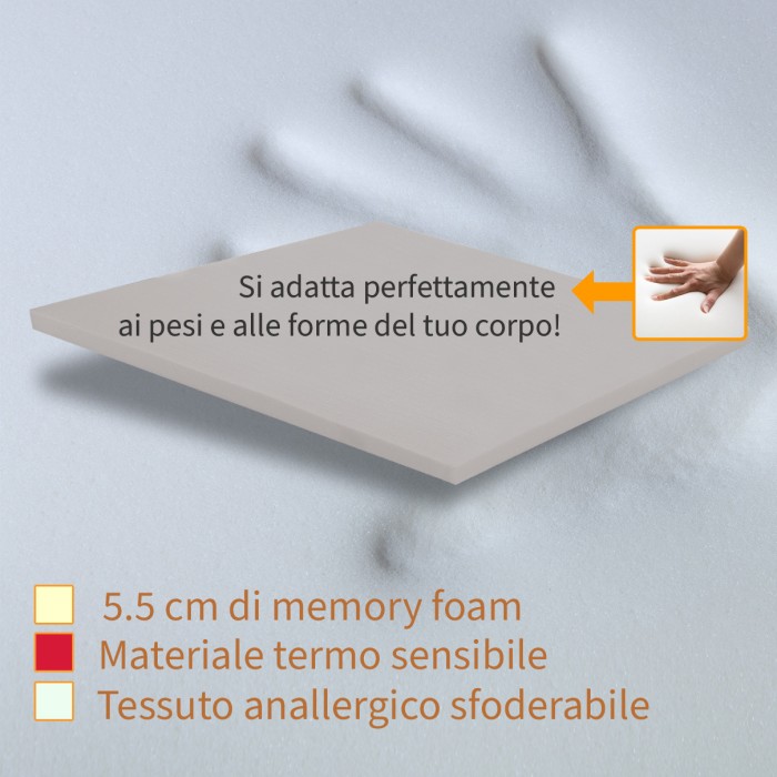 Topper offerta al MIGLIOR PREZZO, Topper memory alto 5.5 cm con tessuto anallergico - MOD. New Life H5.5