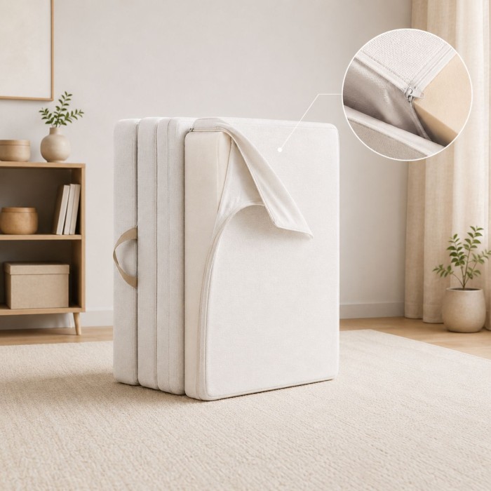 Dettaglio della zip perimetrale del Futon Comfy: fodera sfoderabile e lavabile facilmente