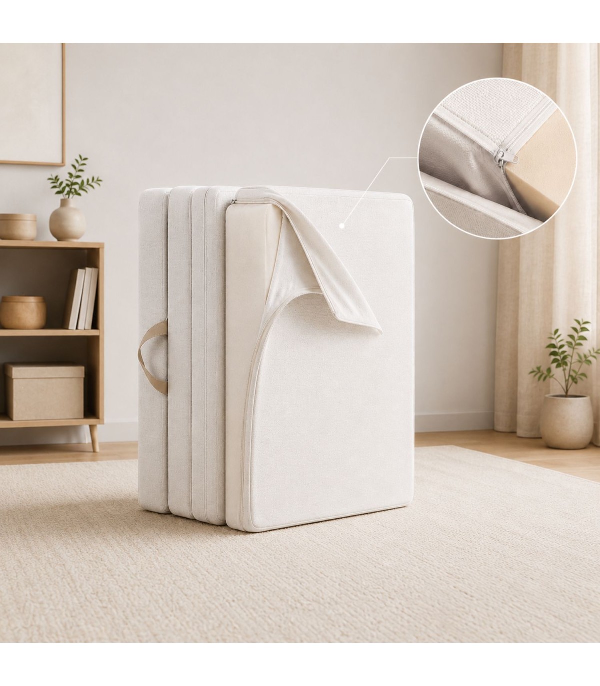 Dettaglio della zip perimetrale del Futon Comfy: fodera sfoderabile e lavabile facilmente